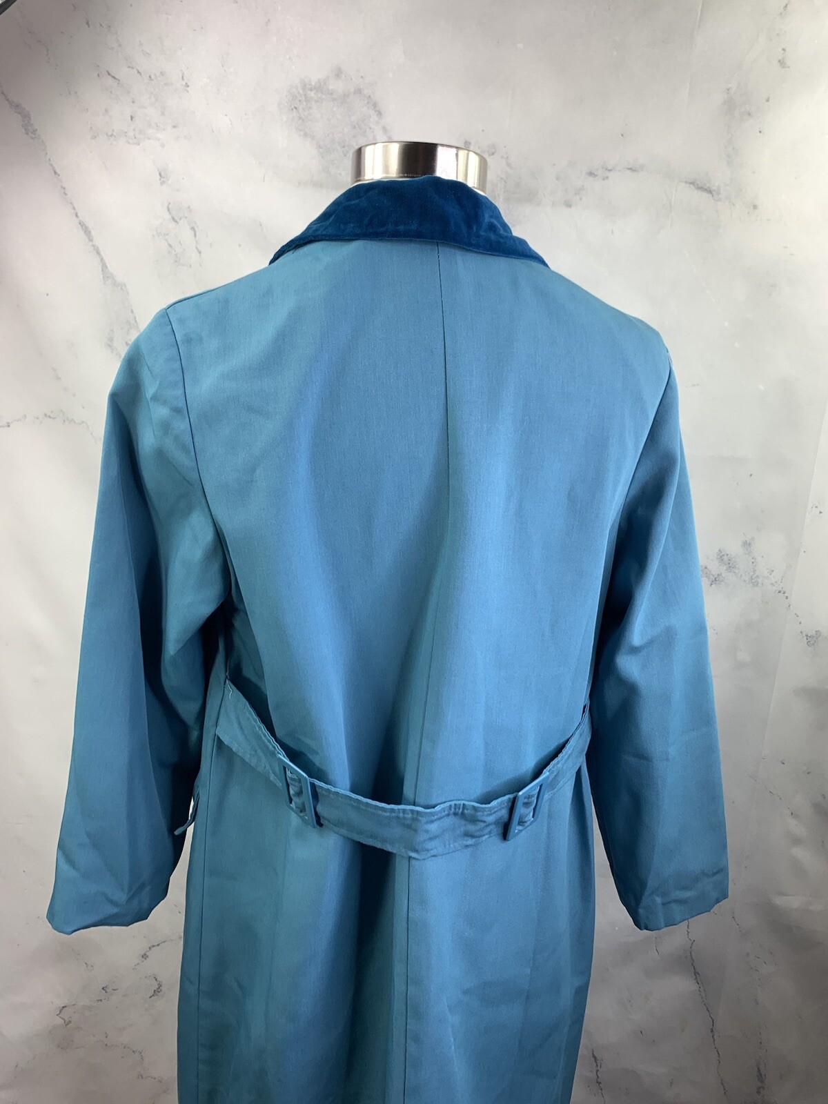 Vintage 60s Sears MOD Trench Coat Womens S Blue Velvet Collar Retro Spy Jacket