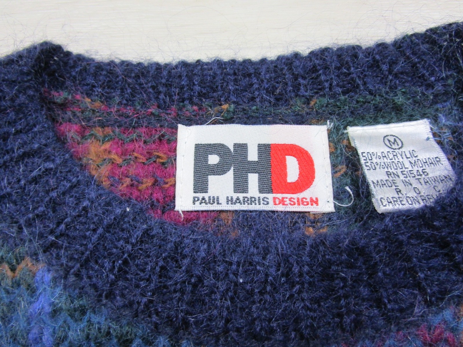 Vintage 80s Paul Harris Mohair Blend Sweater Womens (M) Shoulder Pads Plaid