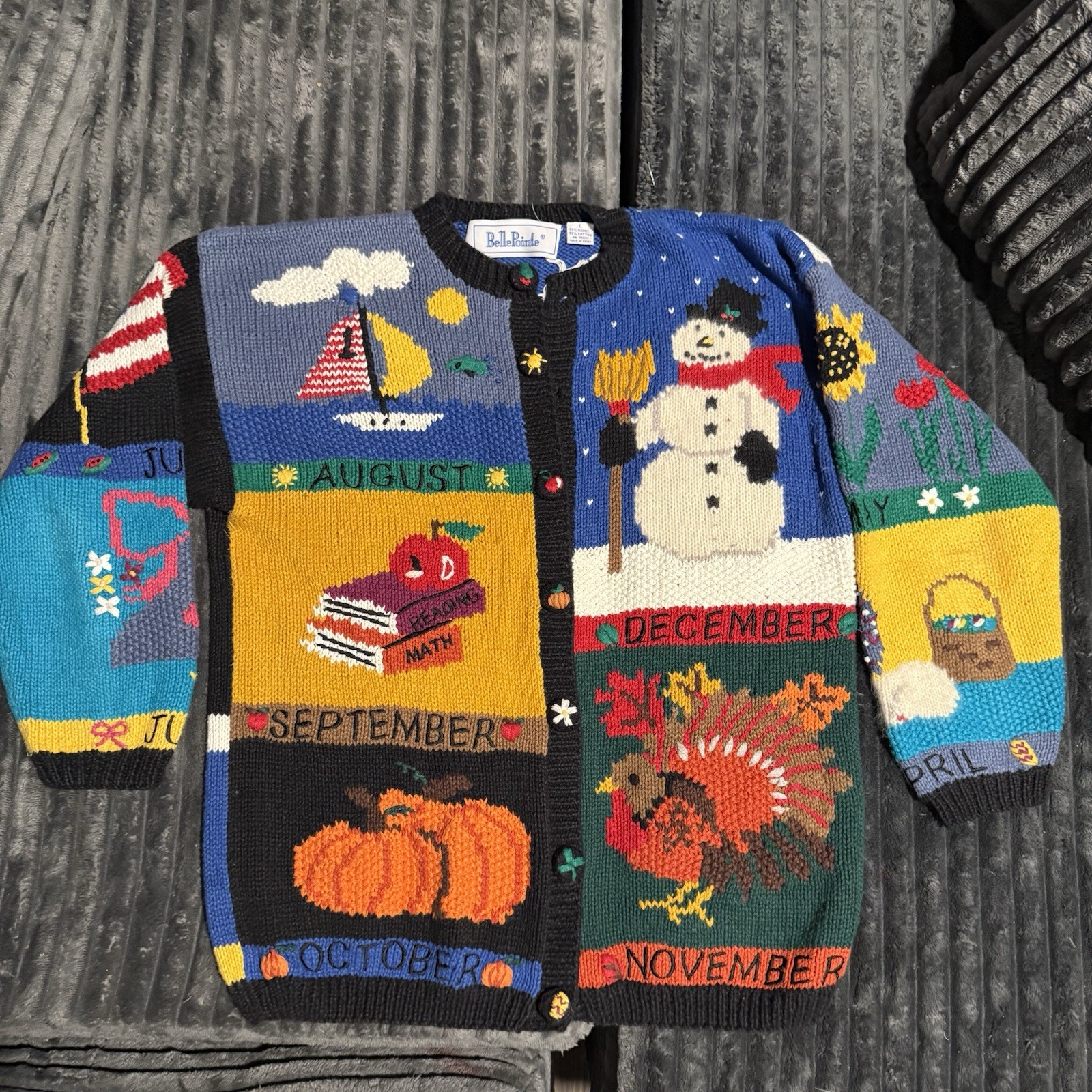 Belle Pointe Vintage Ugly Christmas Calendar Sweater Chunky Knit Teacher Core L
