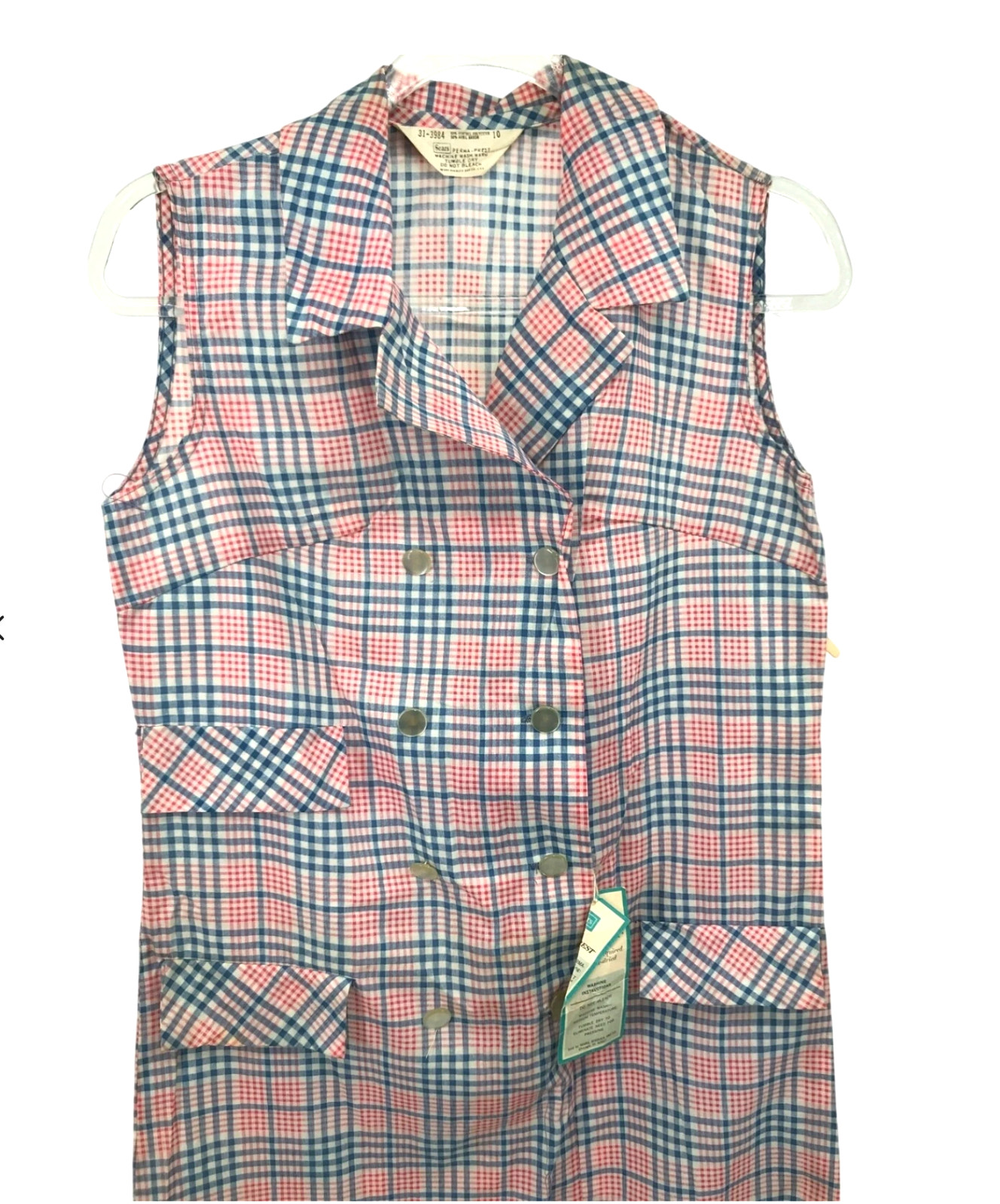 Sears Vintage Perma Prest Plaid Sleeveless Double Brest Dress 10 Original Tags