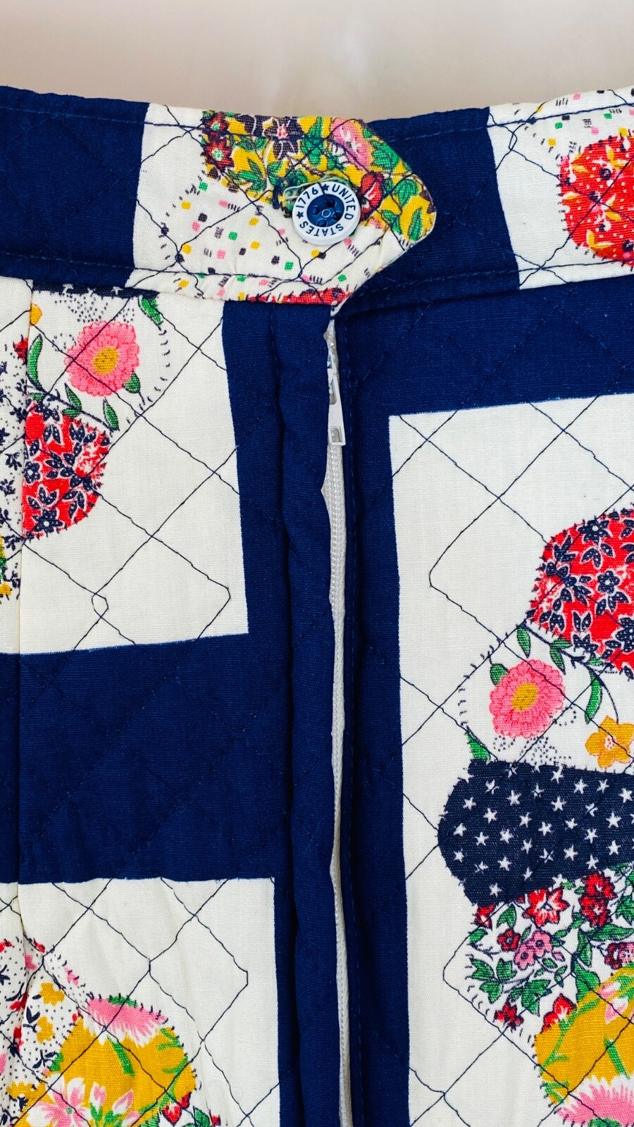 Vintage 1970s quilted maxi skirt, wedding ring quilt cotton rayon patchwork blue