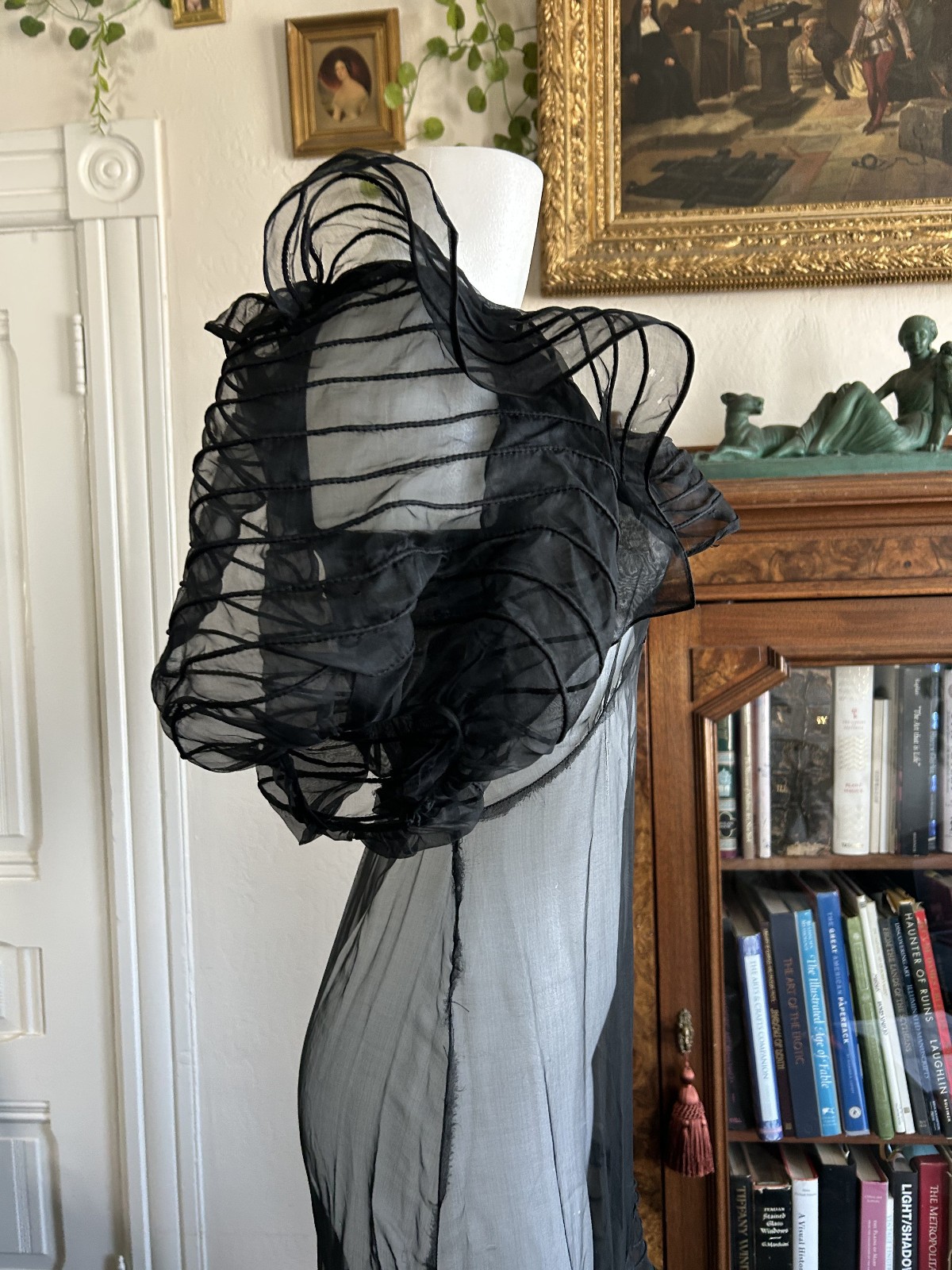 Vintage 1930s Sheer Black Mesh Net Gown Dress Bolero Set Bias Cut Deco Maxi S/M