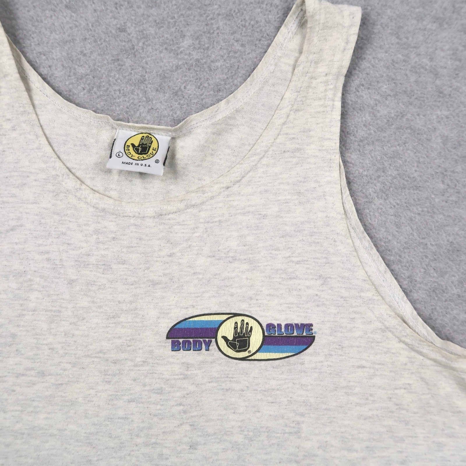 Vintage 90s 1998 Body Glove Tank Top Mens L Gray Cotton Sleeveless Surf Made USA