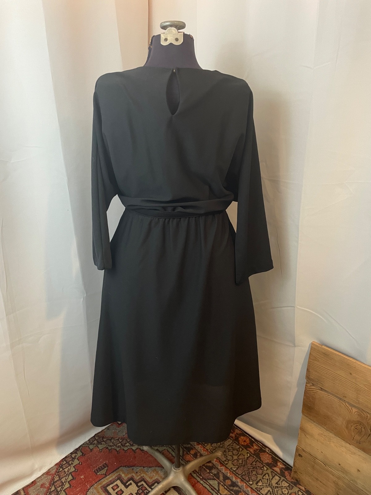 Black Glitter Sparkle Disco Party Dress 1970s Vintage with Belt 18 XL
