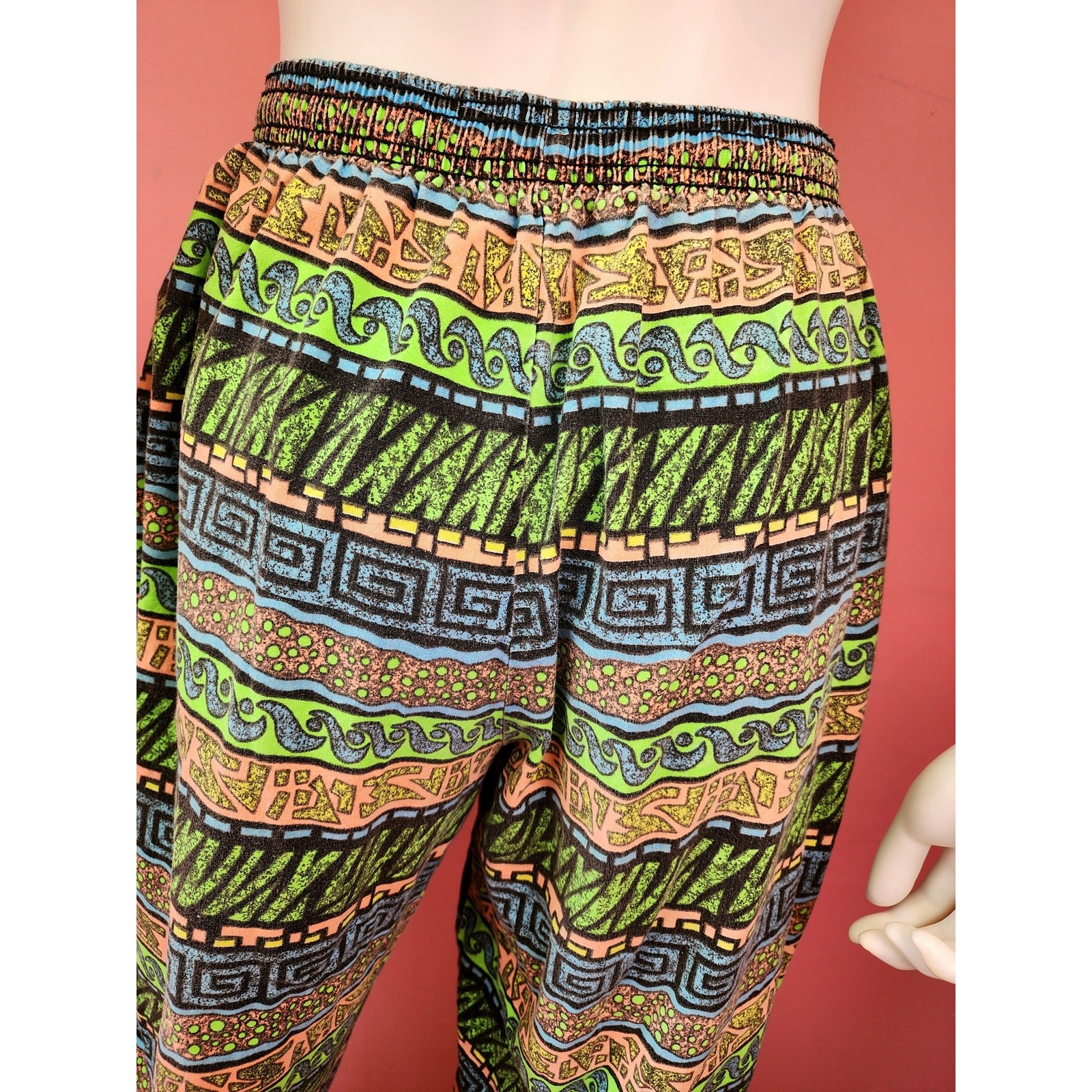 Vintage 1980’s/1990’s JoJo Green Pink Abstract Surfer Muscle Parachute Pants