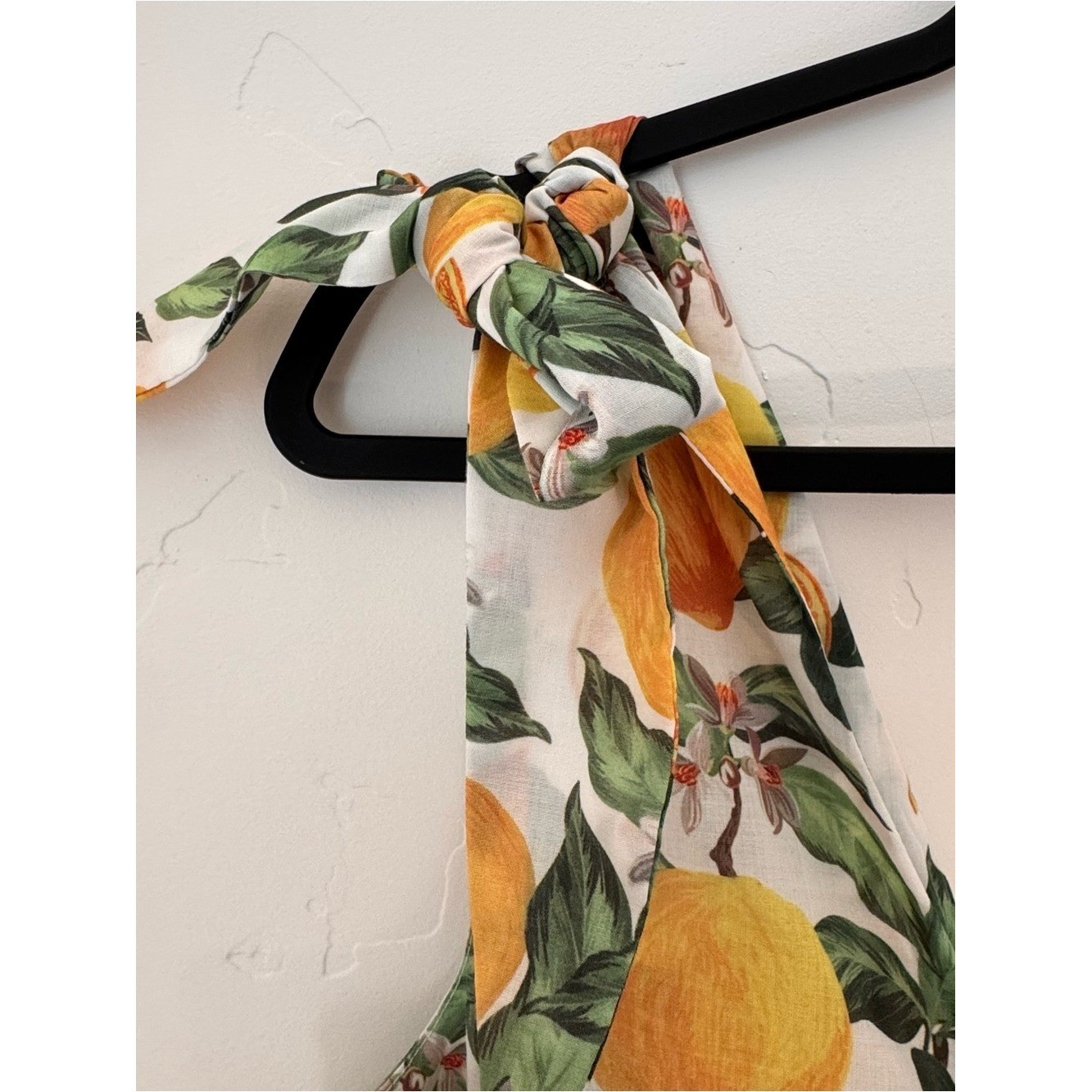 English Factory Lemon Floral Printed Tie Shoulder Tiered Ruffle Dress M Retro