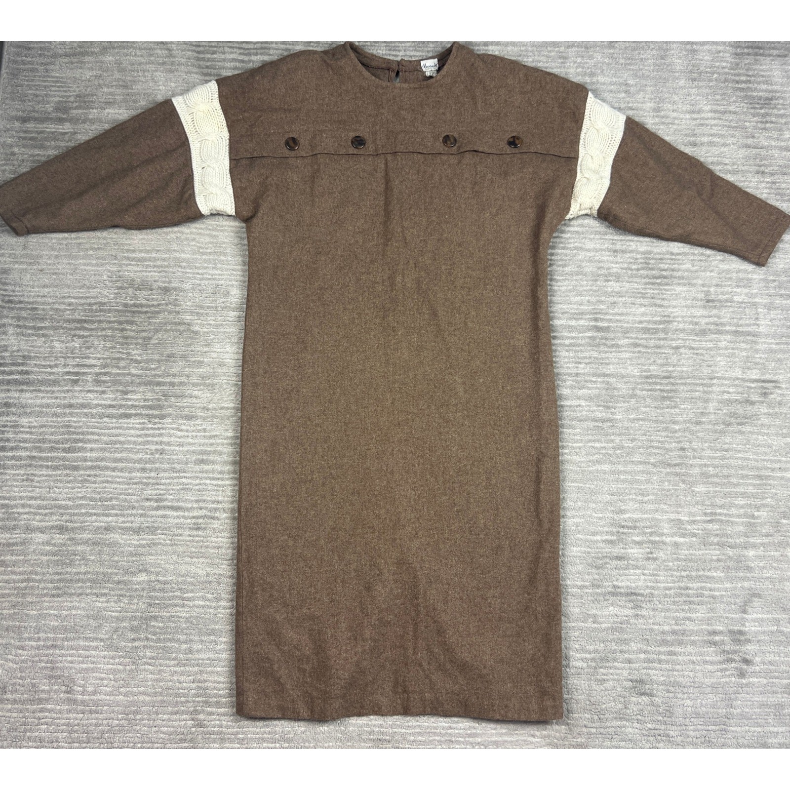 Harrods Dress Womens 38 Brown Wool Blend Midi Italy Cable Knit Button Detail