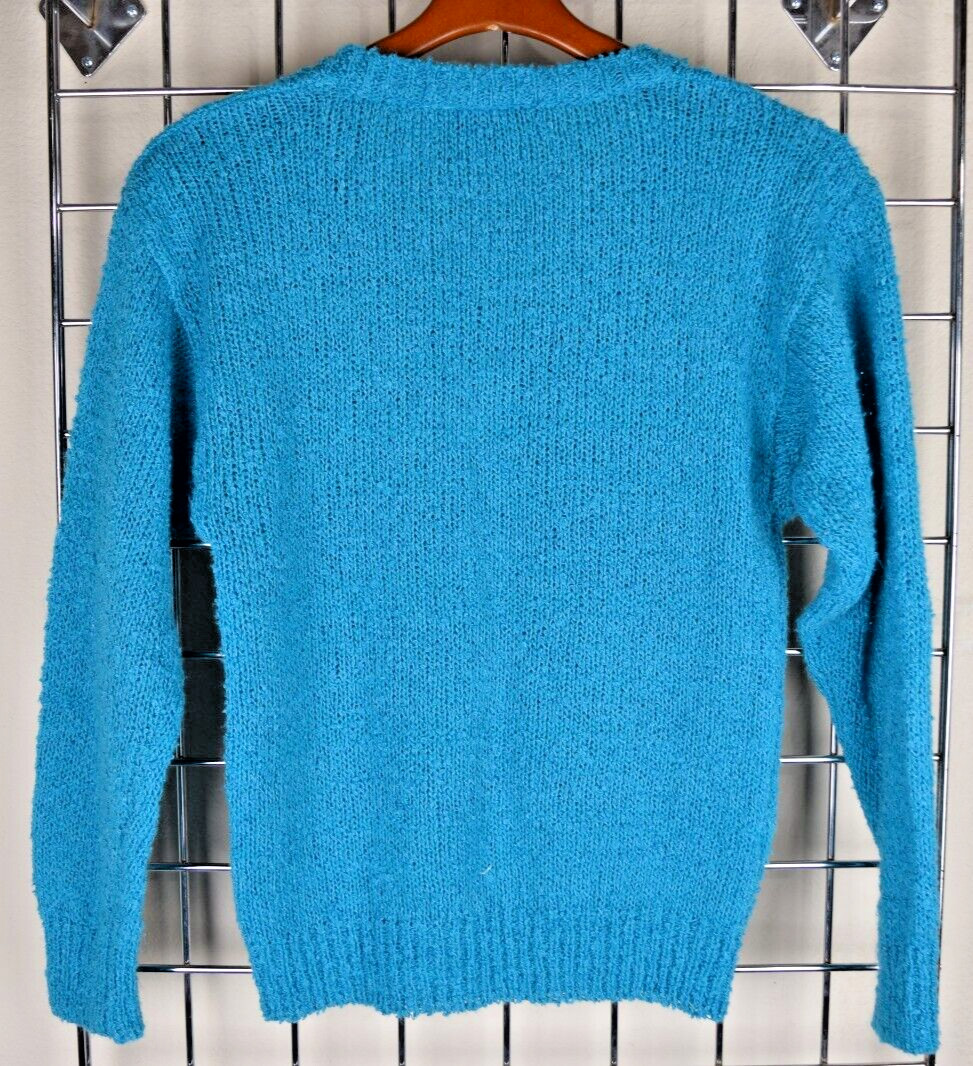 Vintage Diane Von Furstenberg Sweater Size M 90s Turquoise Rustic Knit V Neck