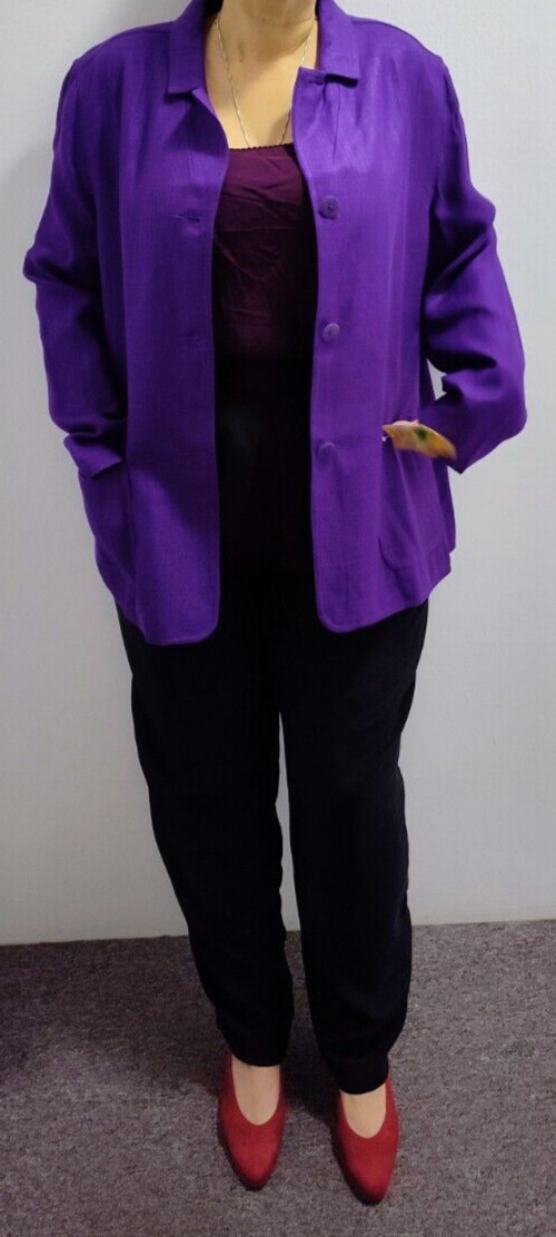 VTG 90’s Nordstrom Essential Elements Women Purple Rayon 3 Button Blazer : XL