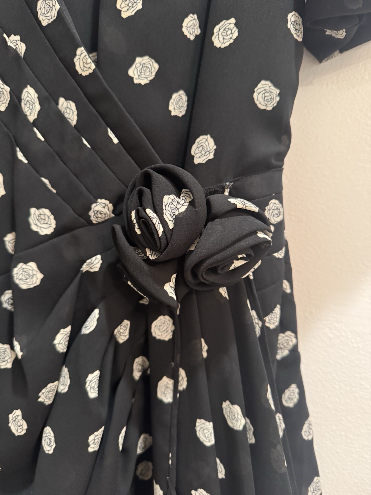 VTG 1980s Liz Roberts Secretary Dress Black+ White Floral Pattern Normcore