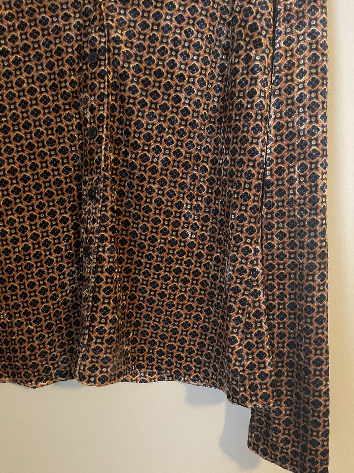 Vintage Blouse By GUESS Brown With Black Designs Medium