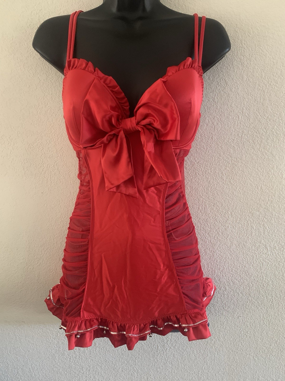 Vtg Victoria’s Secret Sexy RED Jingle Bell Holiday Lingere Size 36C & Stockings