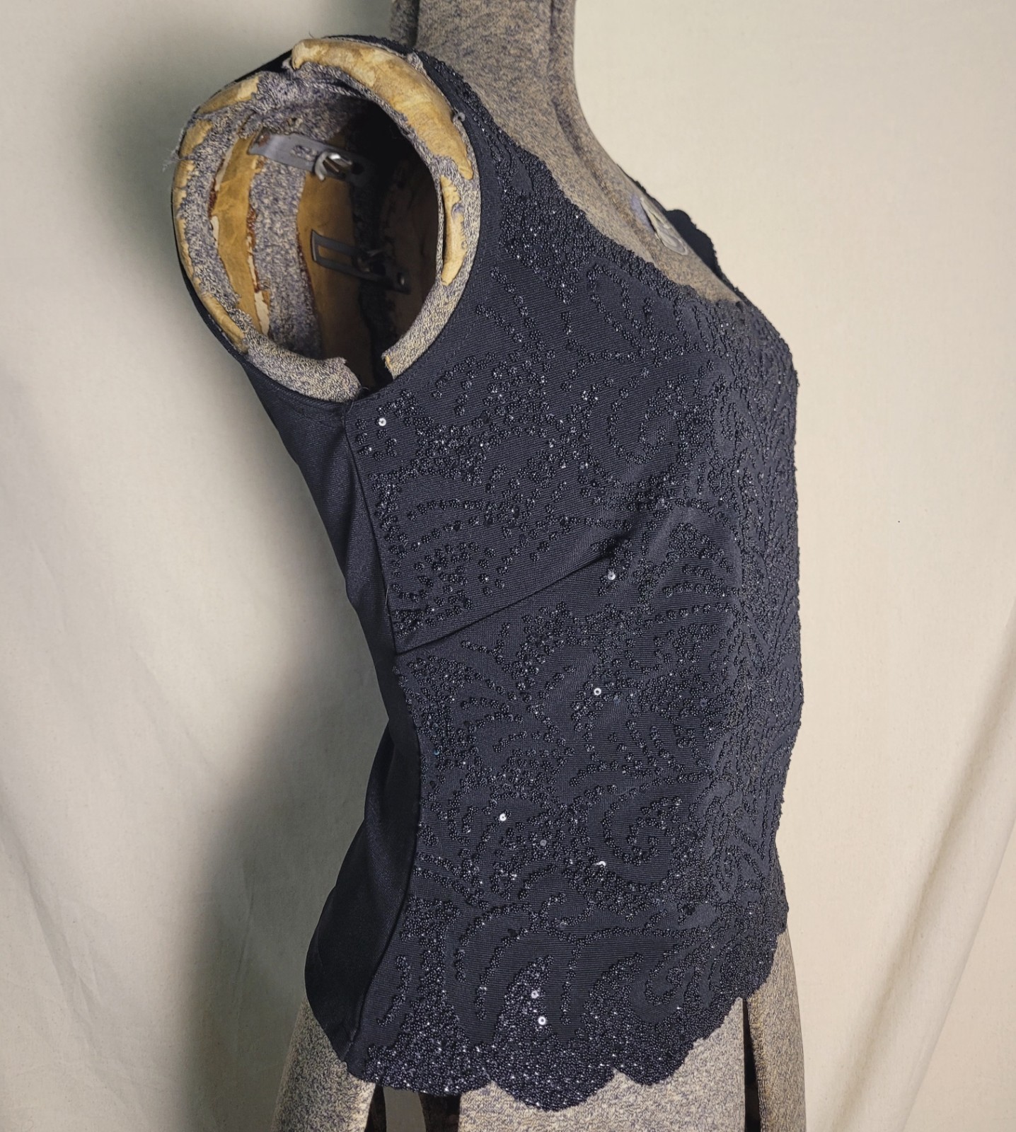 Vintage 80s 90s J.B.S Black Beaded Tank Top S/M Blouse Going Out Gorhic