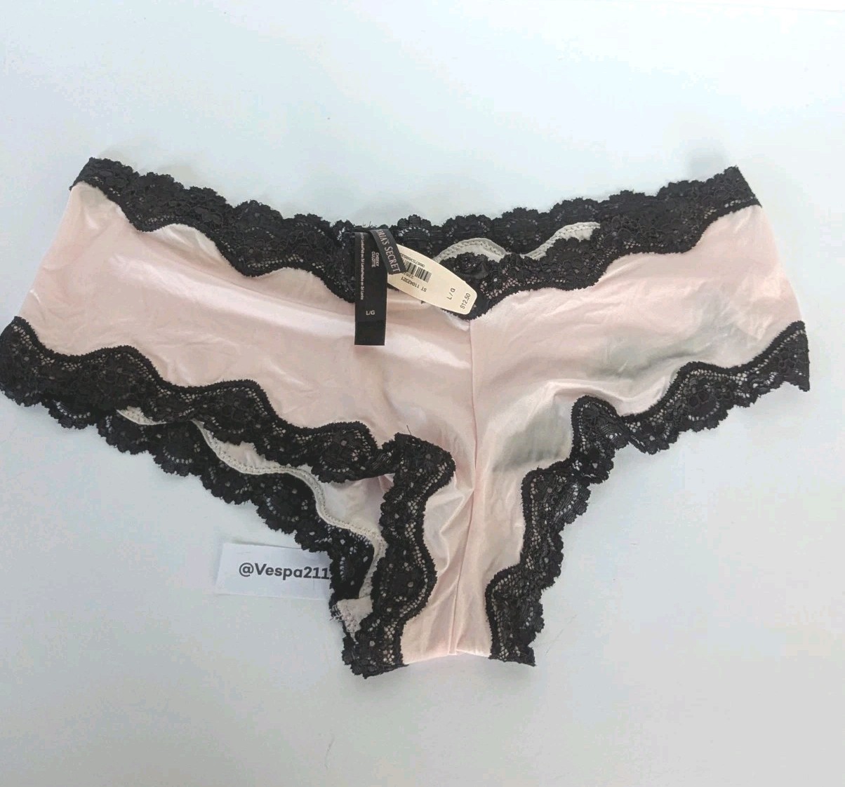 Vintage Victorias Secret Pink Cheeky Panty Black Lace Sheer Sexy Little Things L