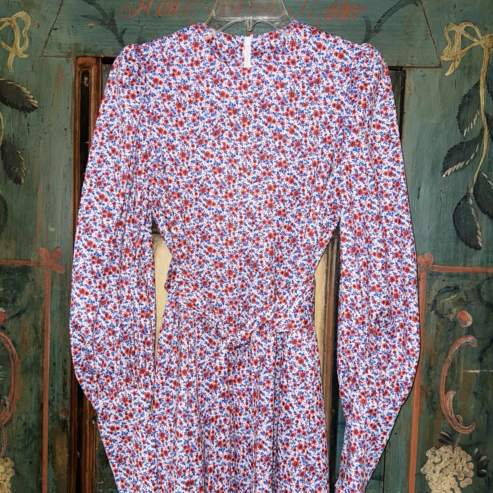 Vintage Handmade Cottage Core/Modest Midi Dress W Long Bishop Sleeves Sz M