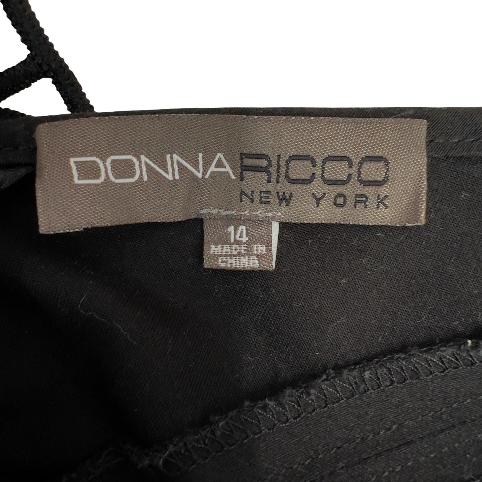 Donna Ricco Black Fit Flare Dress Geometric Laser Cut Eyelet Hem Size 14