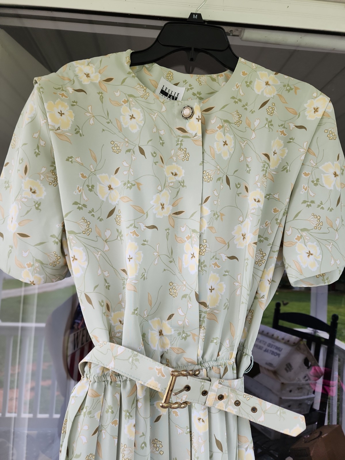 Vintage LESLIE FAY Floral Pleated retro swing Dress Belted 12 Longline Tea Midi