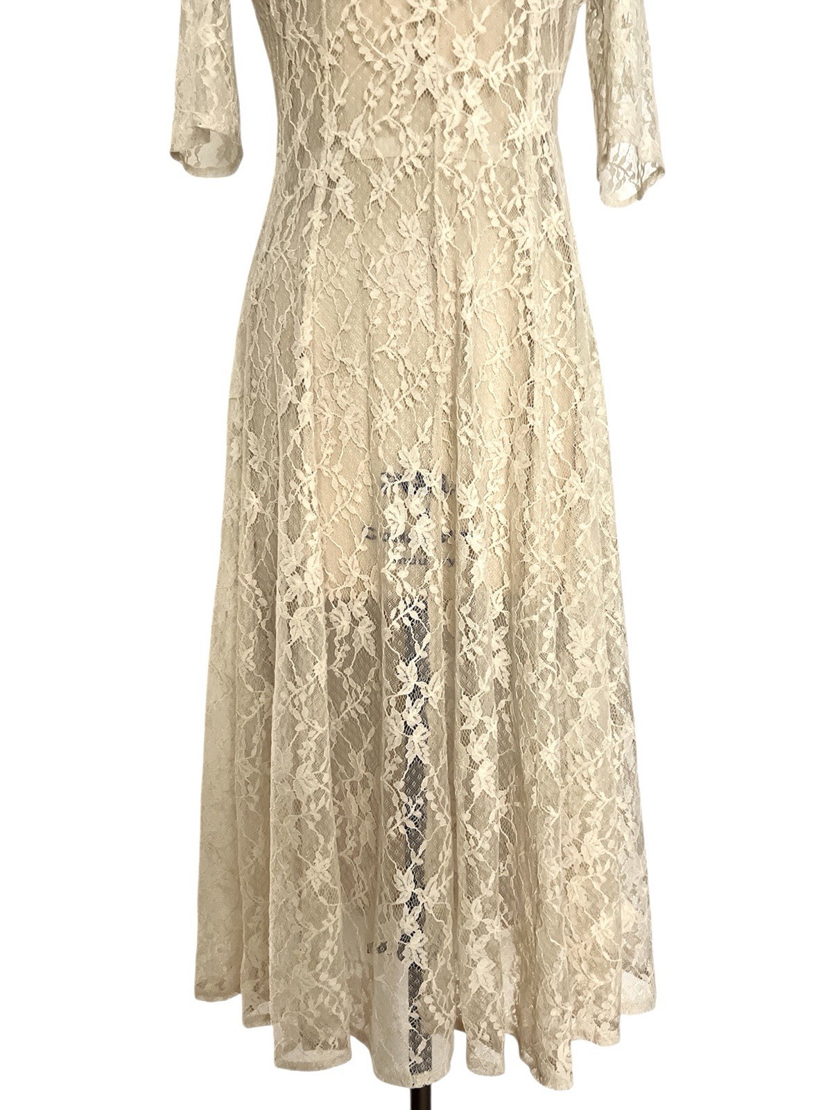 VTG 90s Y2K S M Lace Dress Boho Festival Cottage Core Lolita Flare Skirt Sheer