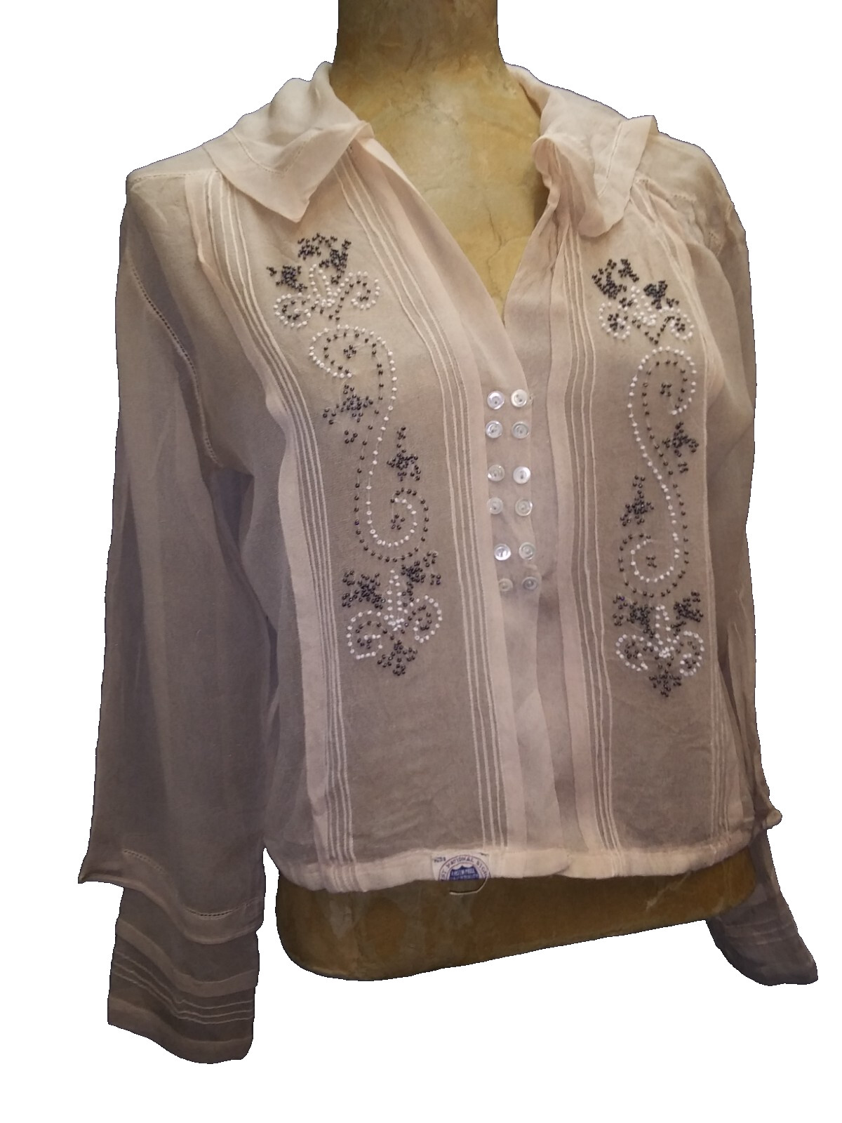 Vintage 1900’s Sheer Silk Crepe Edwardian Elegant Blouse by TFNS Size S/M