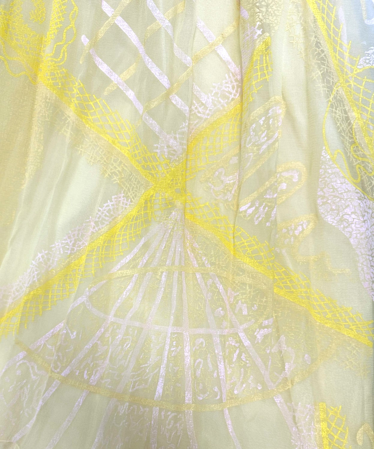 Vintage ZANDRA RHODES Iconic Silk Chiffon Gown 6 Yellow Hand Painted 1970’s Midi
