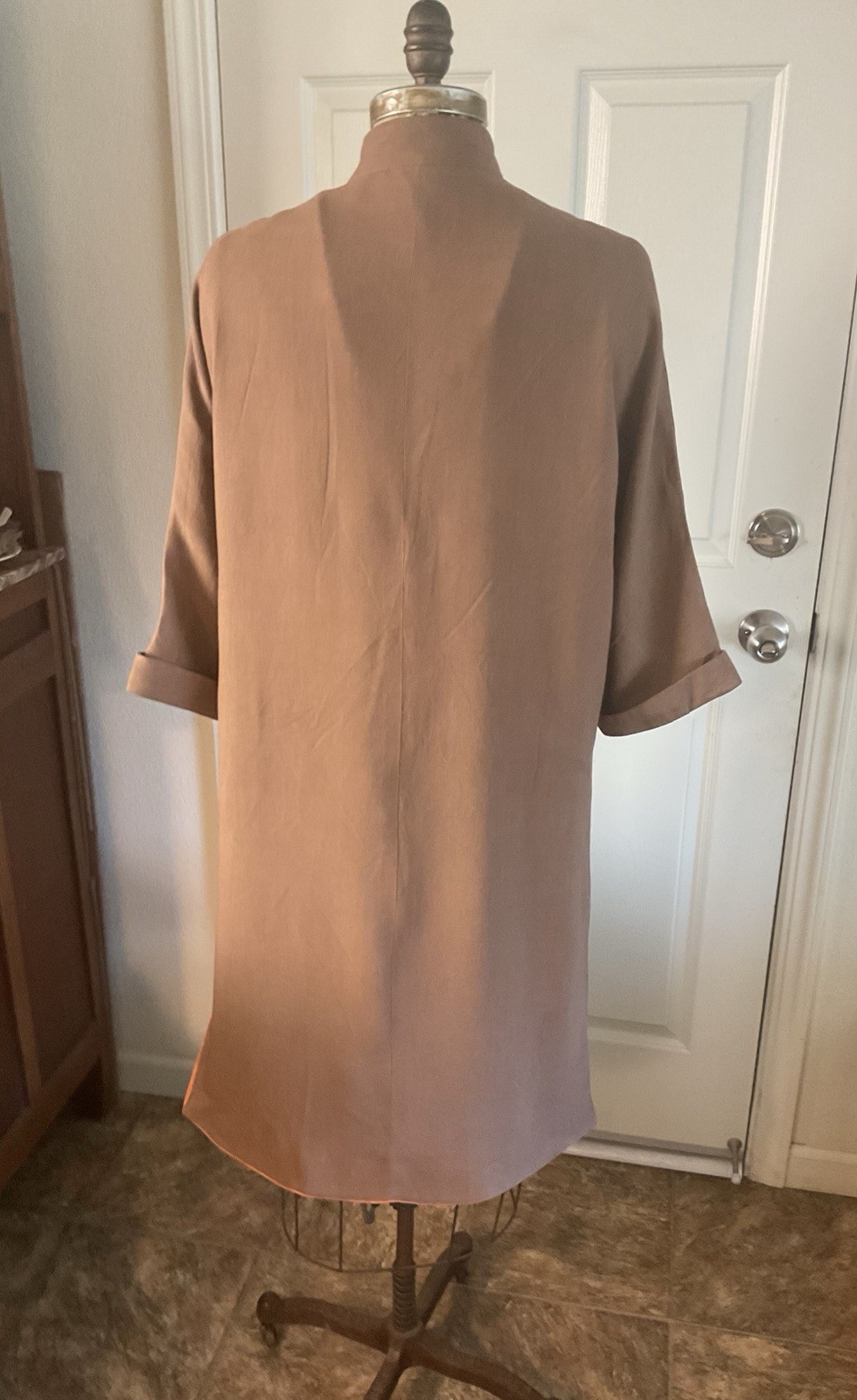 Vintage 1950 FALL AUTUMN DUSTER COAT Brown Linen Orange Lining M