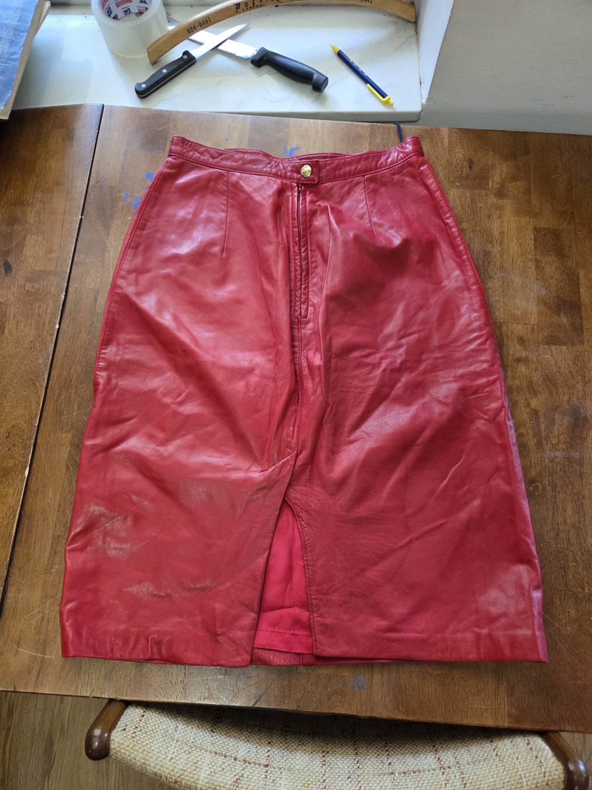 Vintage Bagatelle Red Leather Pencil Skirt Made in Canada Size 10 Fits Small