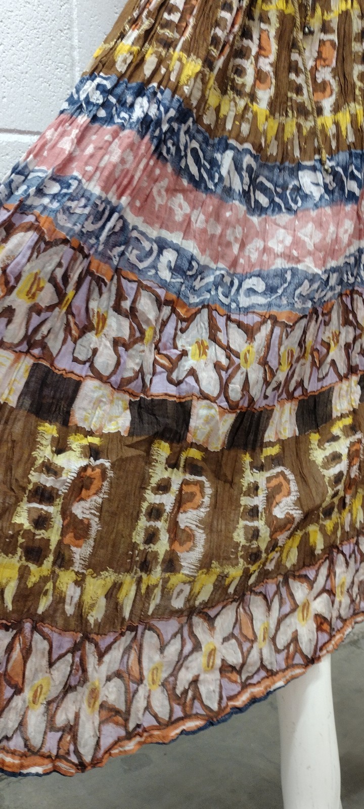 Brown Gauzy Cotton Broomstick Skirt Vintage Zashi Indian DEADSTOCK M/L