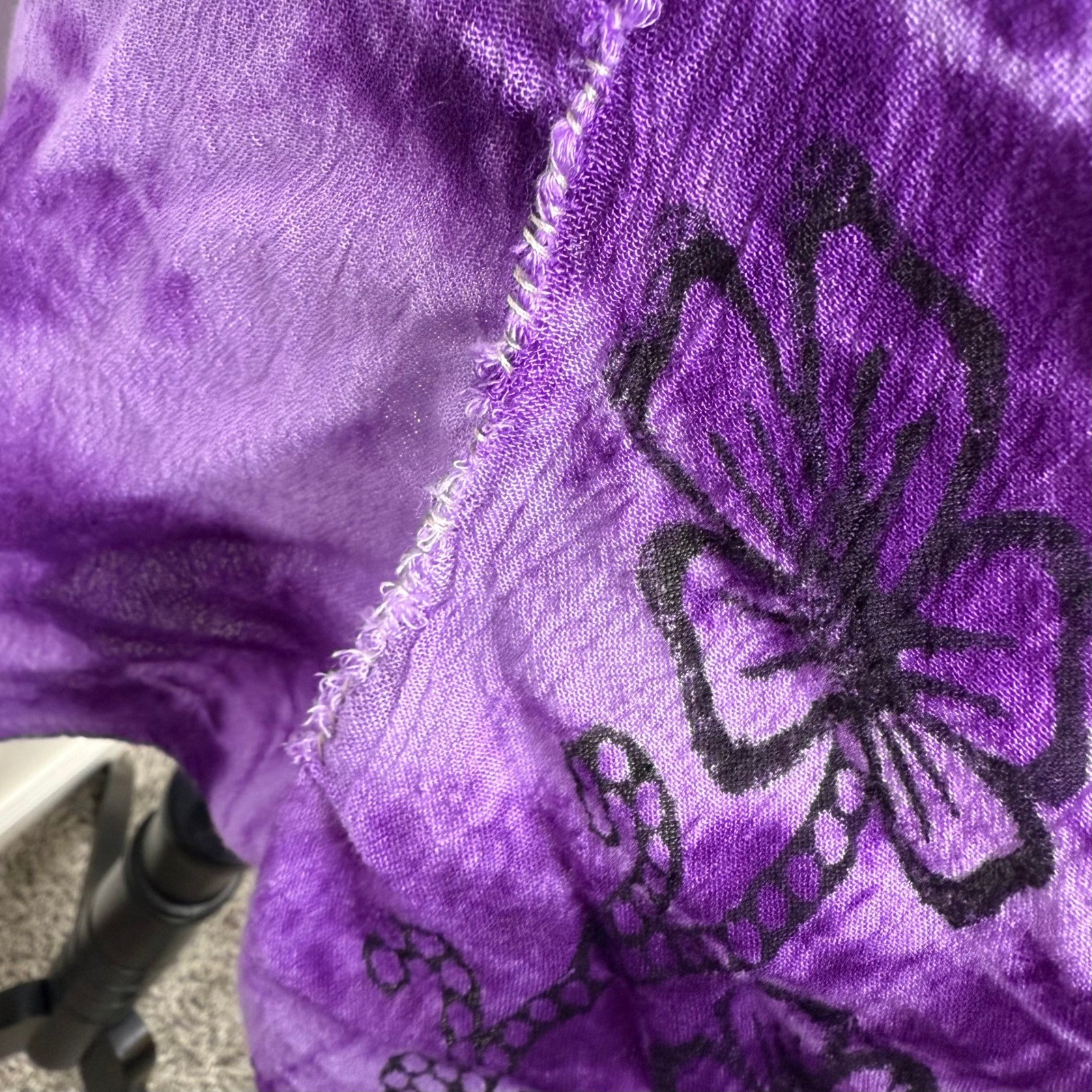 Boutique Purple Tie Dye Floral Print Handkerchief Hem Viscose Boho Hippie Dress