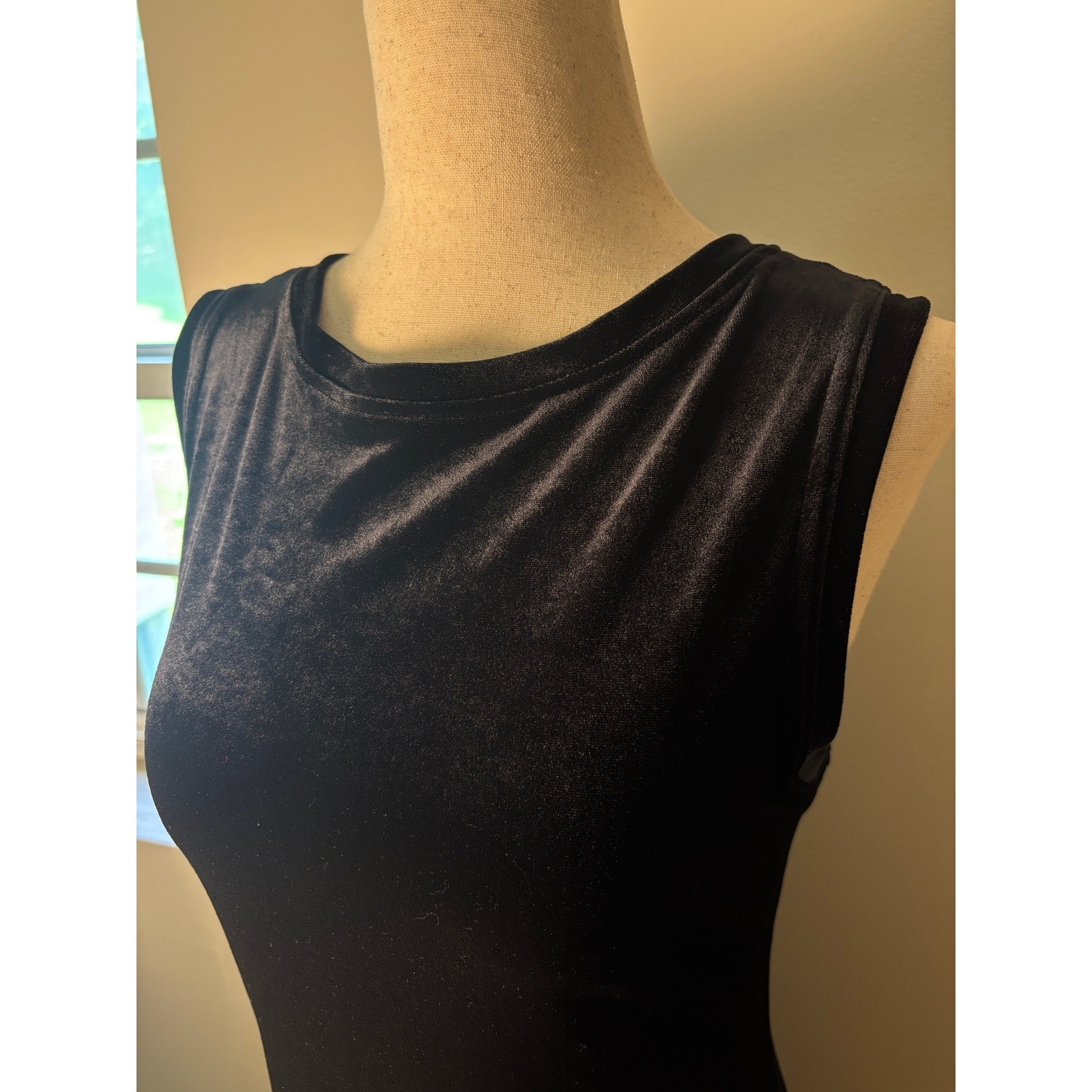 Vintage Alyn Paige Black Velvet Maxi Dress Sleeveless 90s Minimalist Goth S/M