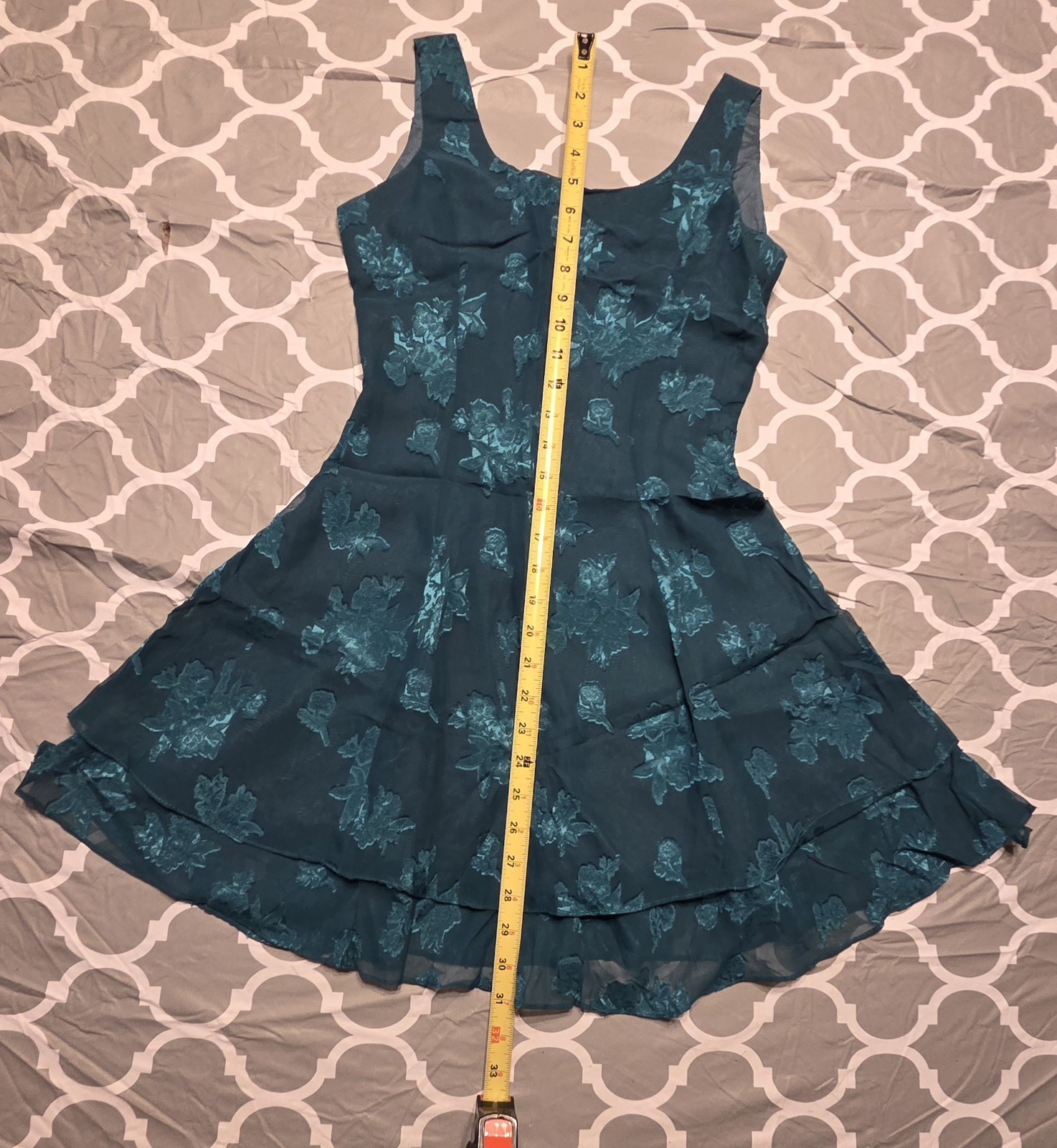579 Vintage Juniors Green Floral Tiered Chiffon Mini Holiday Dress Size 1