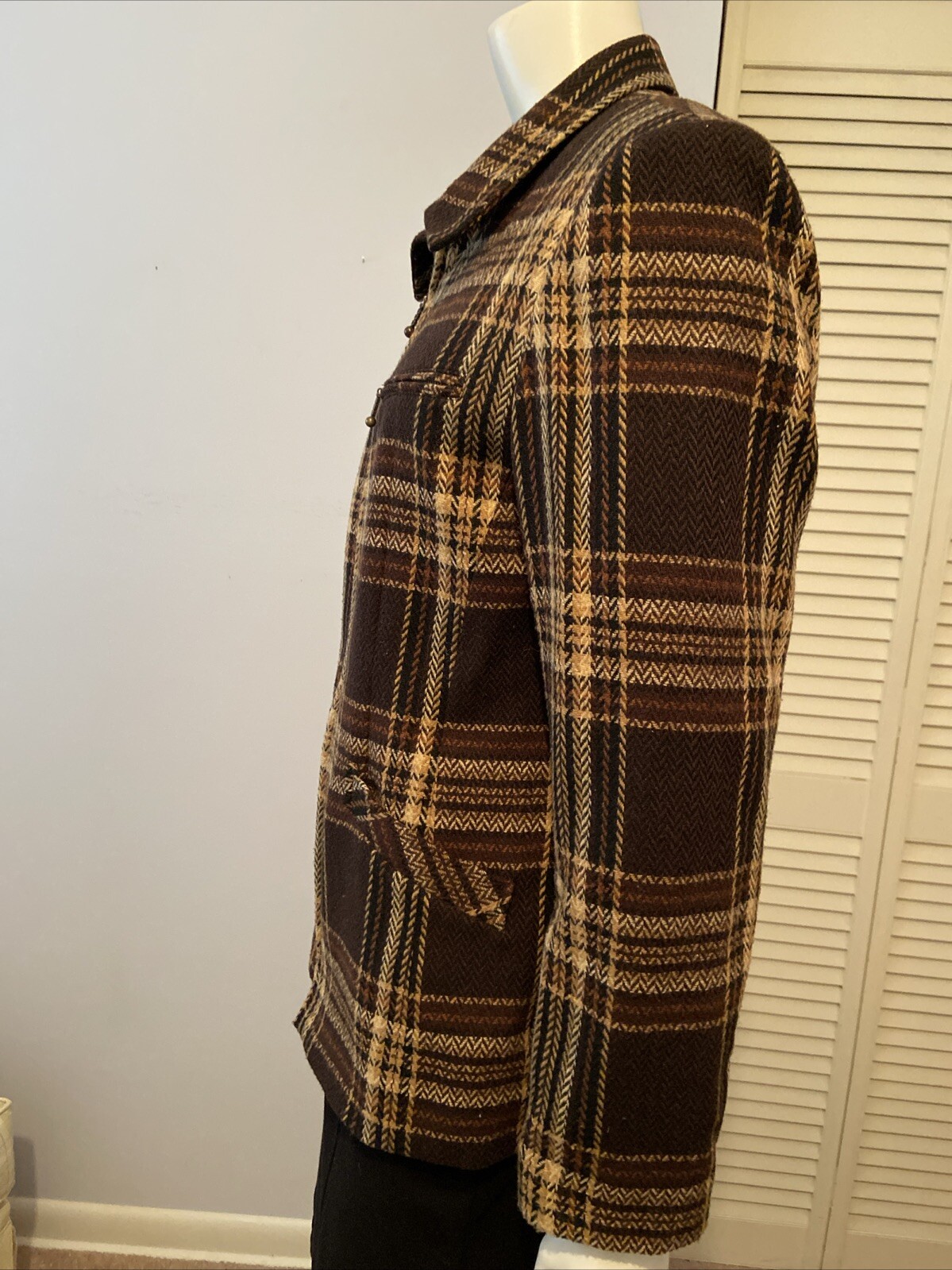 LAURA SCOTT Vtg Womens Jacket/ Blazer Brown Plaid Zip front Lined , Pockets Sz 8