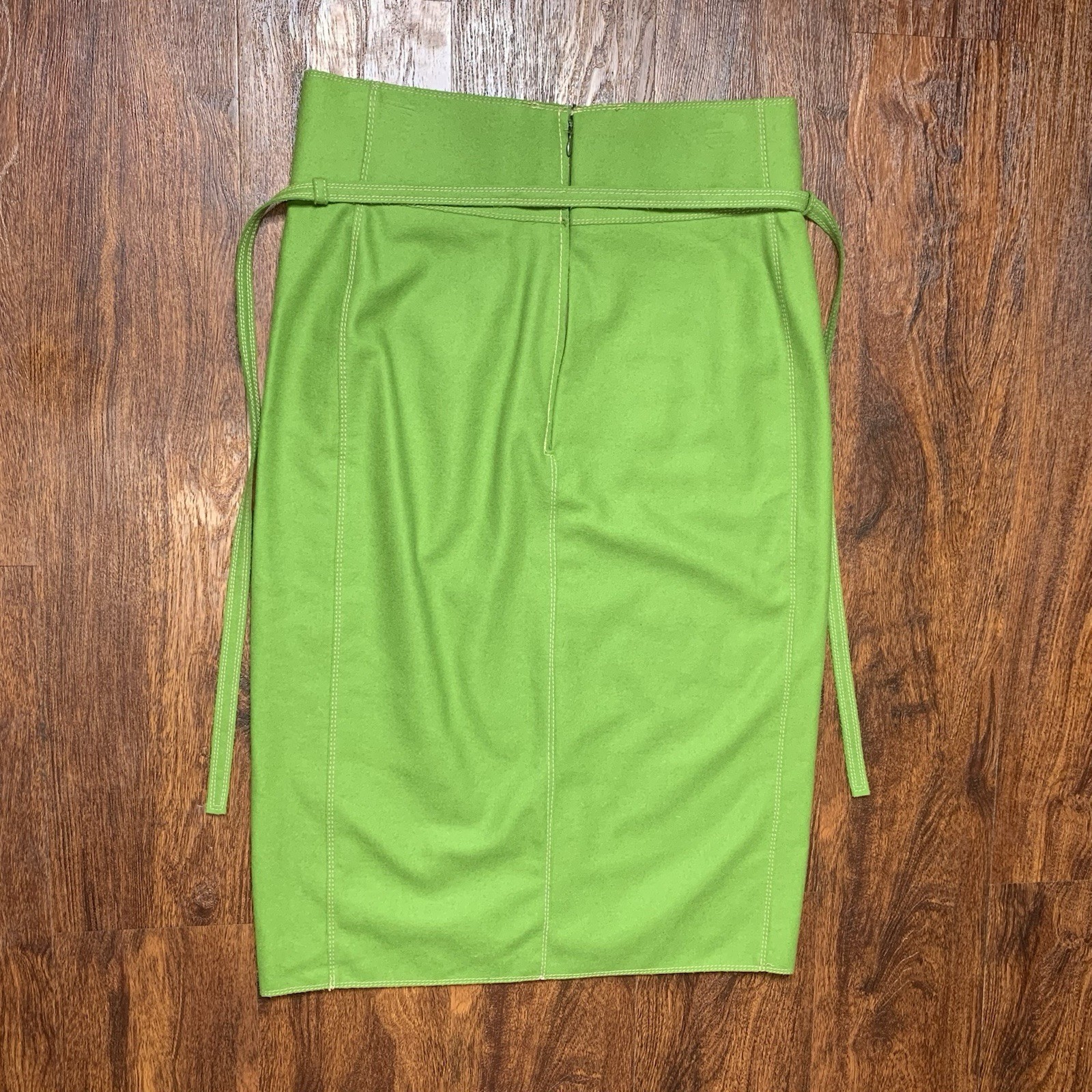 VTG 70s Saint Laurent Rive Gauche YSL Skirt Wool Green Sz FR40 US 8 France Zip