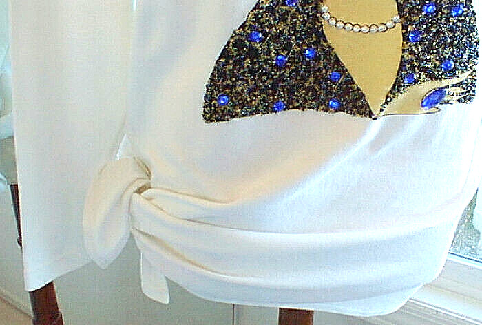 VTG Molto Fino Long Sleeve Cotton Tunic Top Beads Jewels Flapper Girl Sz M Plus