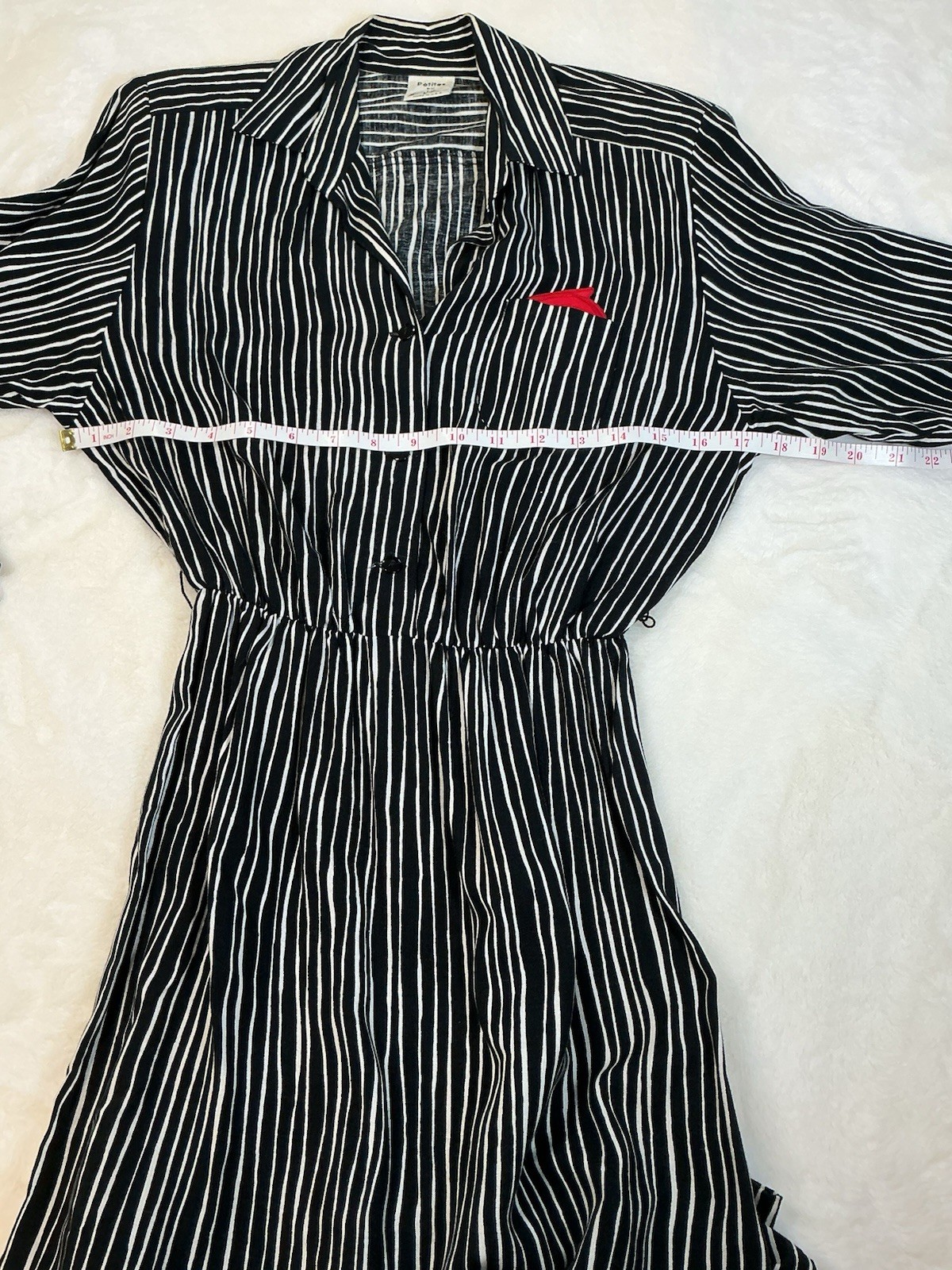 Vintage Petites By Willi 80s 90s Belted Black White Striped Shirt Dress