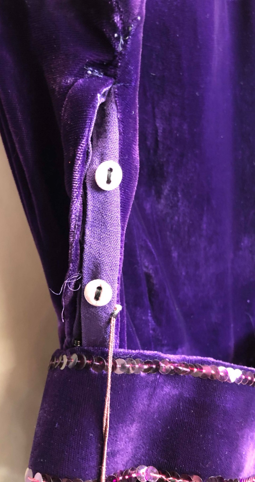 1910’s 1920’s 1930’s Purple Velvet Midi Dress with Sequins, Mesh Sleeves