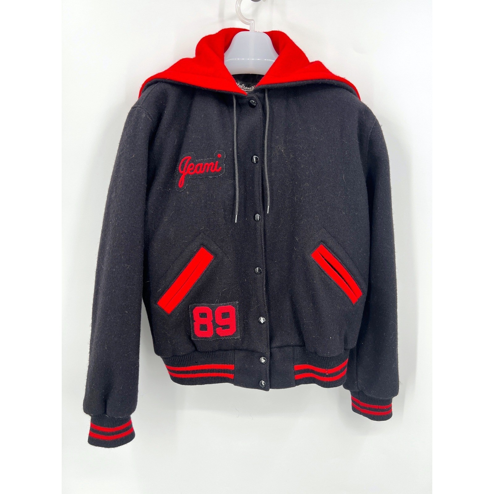 Vintage 1980s Letterman Jacket Nelson’s Clackamas High School Black & Red 1989