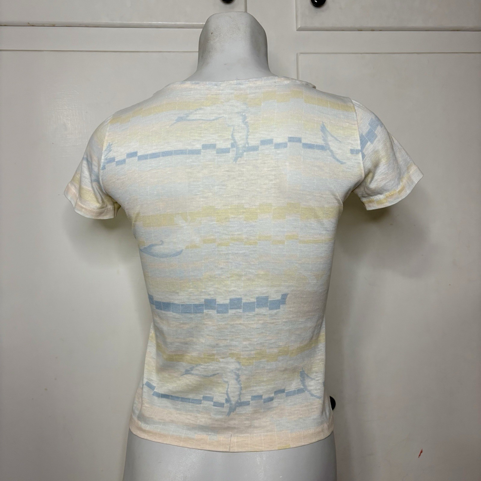Vintage 70s/80s Pastel Geometric Stripe Western Eagle Graphic Baby Tee T shirt