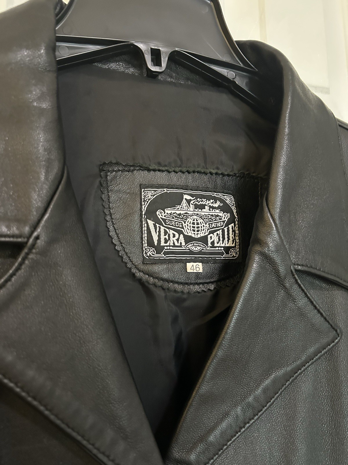Vintage 90s Vera Pelle Black Italian Leather Blazer Jacket Women’s 46 Italy