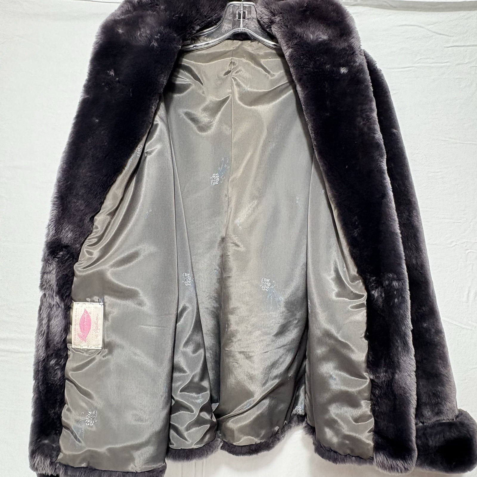 VTG Kerrybrooke Sears Faux Fur Jacket Gray Plush Coat Mob Wife Glam M/L
