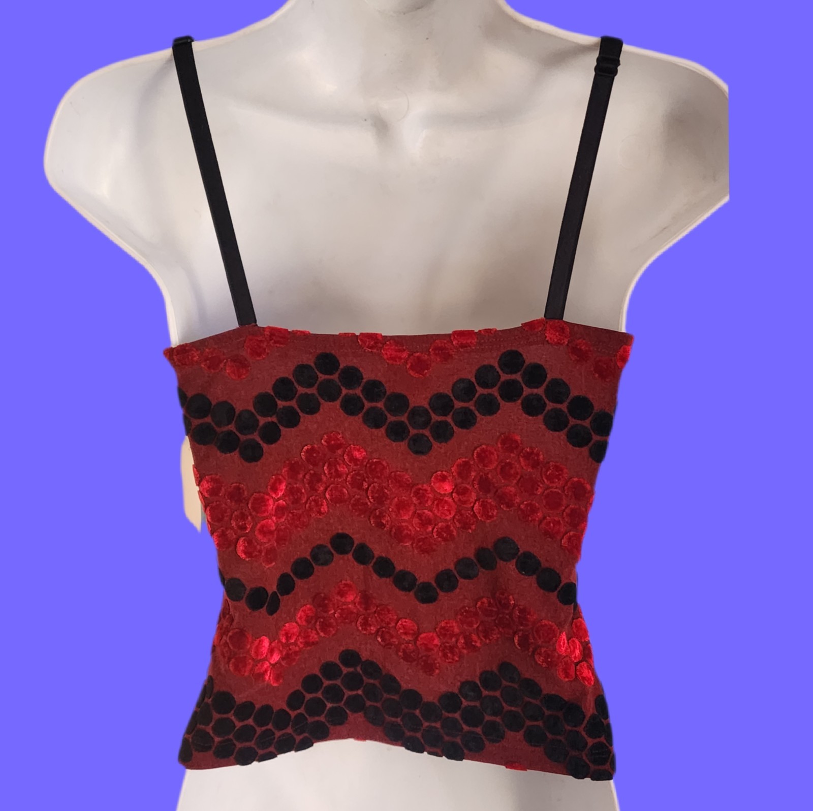 VINTAGE 90’s SHE’S Red Mesh Velvet PolkaDot Tank Top NWT