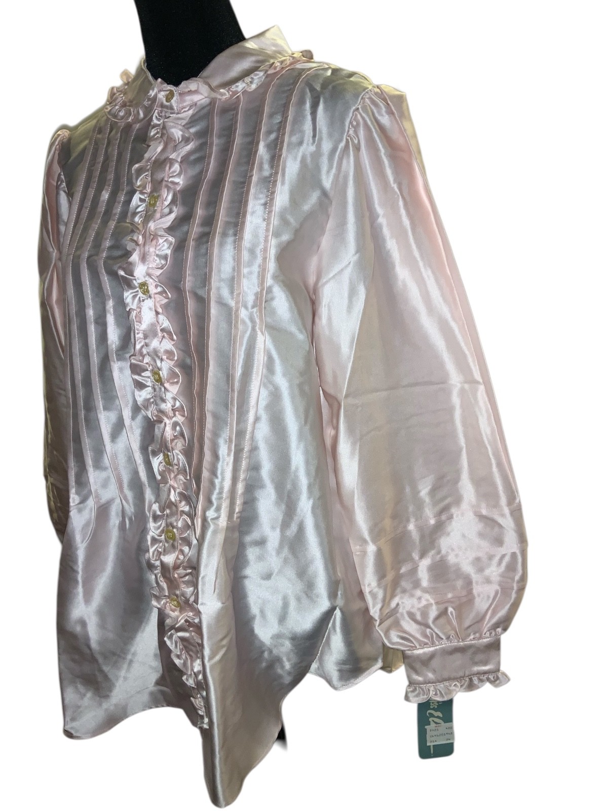 Vintage 80s MISS ELAINE Pink Ruffle Victorian Modest High Neck Pajama Top L NWT