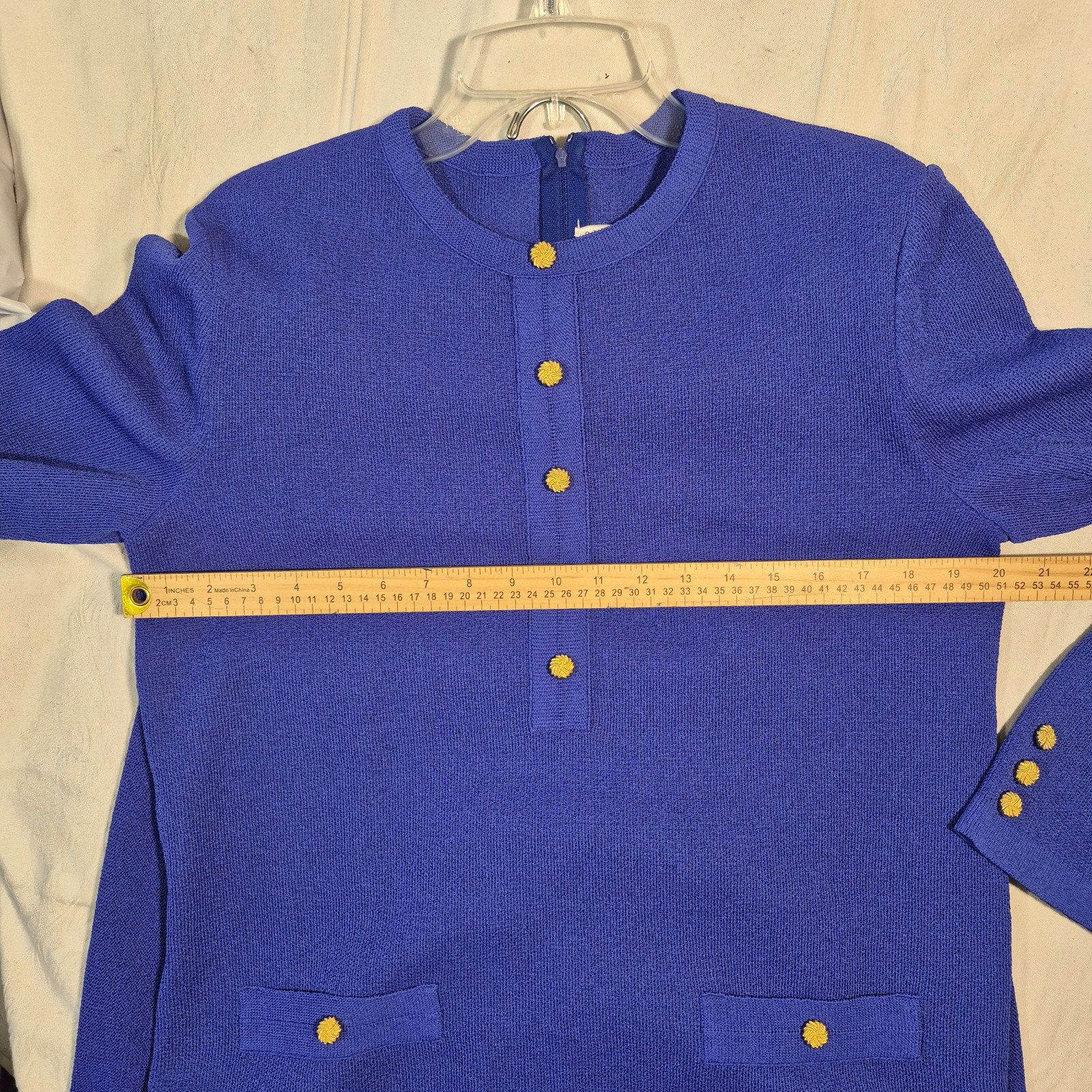 Vtg Castleberry Knit Skirt Suit Set Womens 14 Royal Blue Gold Button 80s MINT