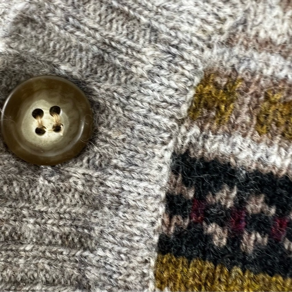 Vintage 80s 90s pure wool grey tan fair isle button front grandpa sweater vest M