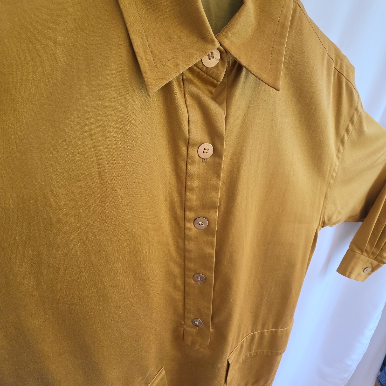 Vintage Bill Blass Mustard Yellow Popover Shirt Dress Oversized Utility Lined 10