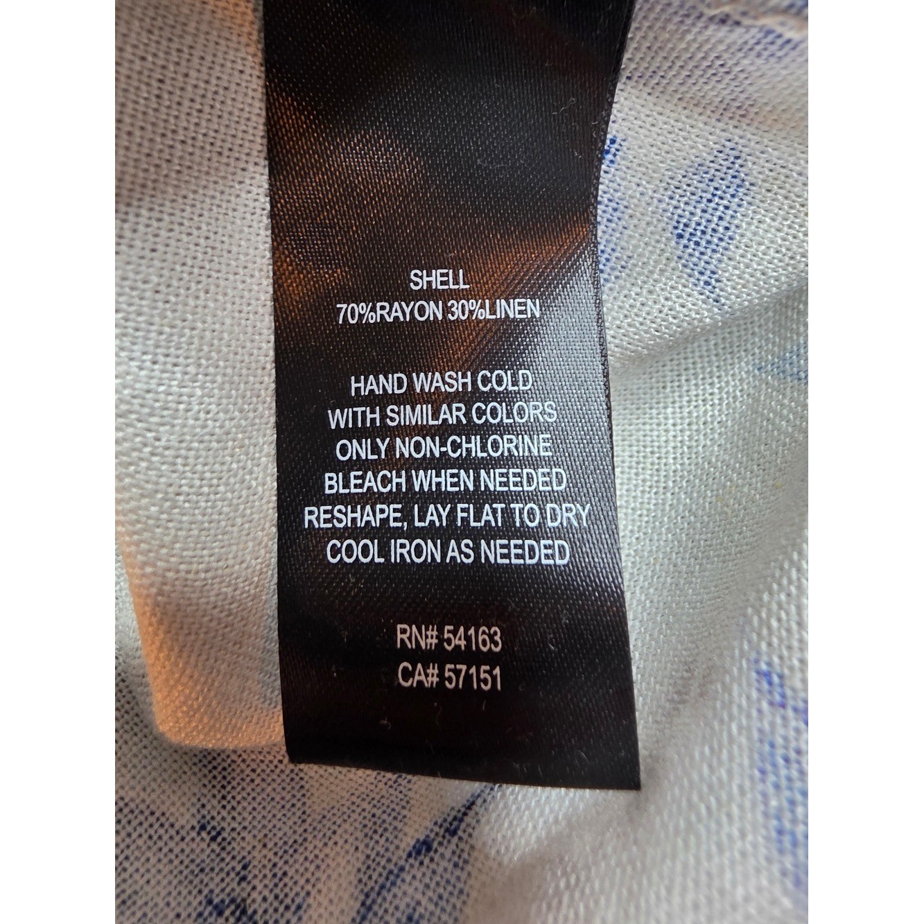 JH Women’s Dress Size 14 Tan Blue Floral Print Rayon Linen V-Neck Sleeveless