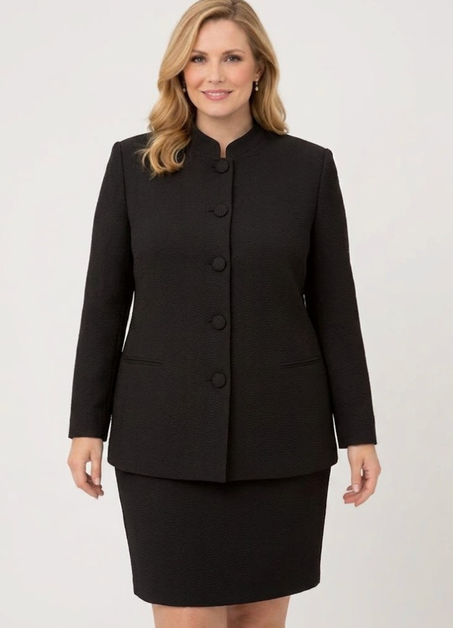 Emanuel Ungaro Vintage Black Suit Mandarin Collar / Pencil Skirt Size 10 ($775)