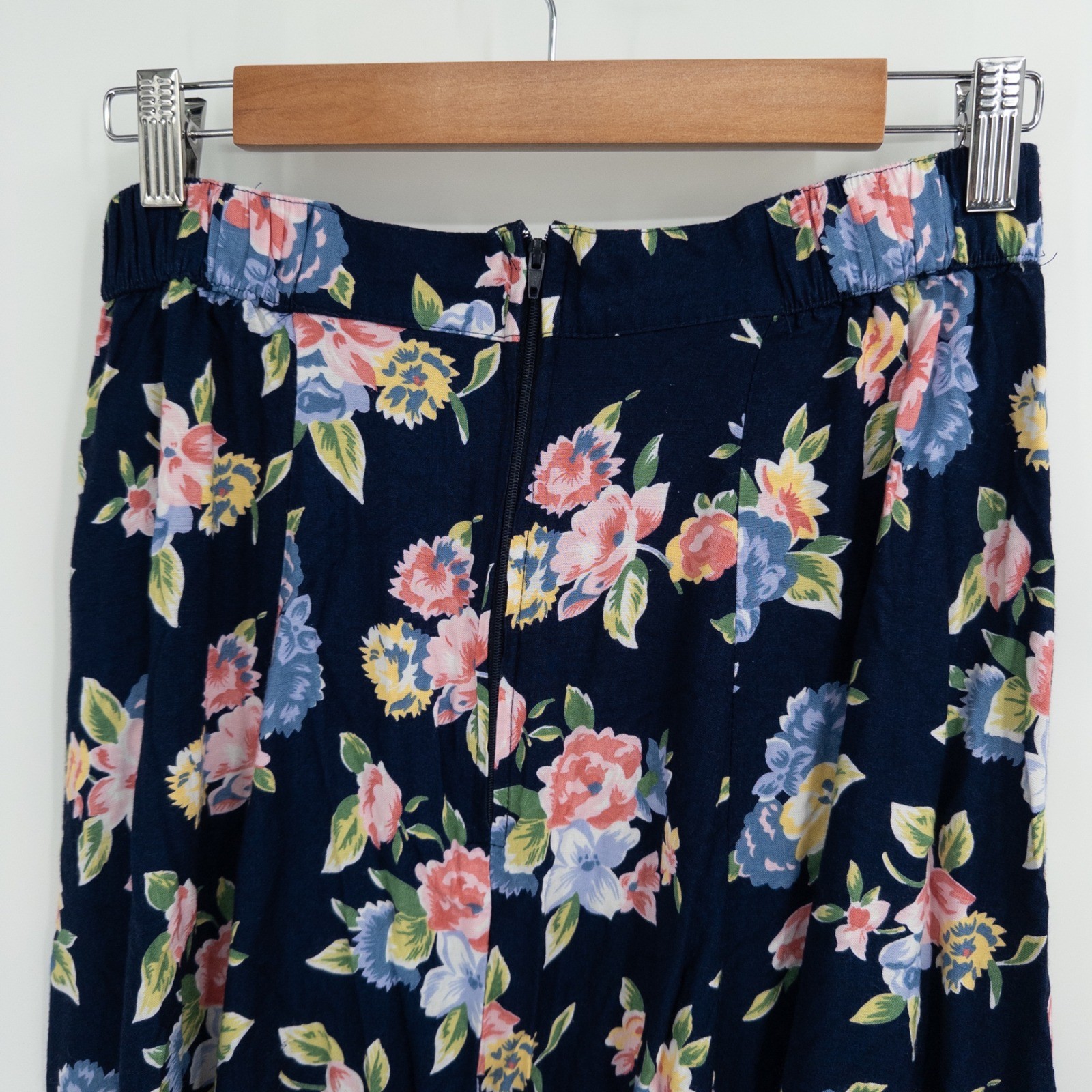 Vintage 90s Floral Midi Skirt Womens Medium Navy Blue Miss Honey Butter Mom