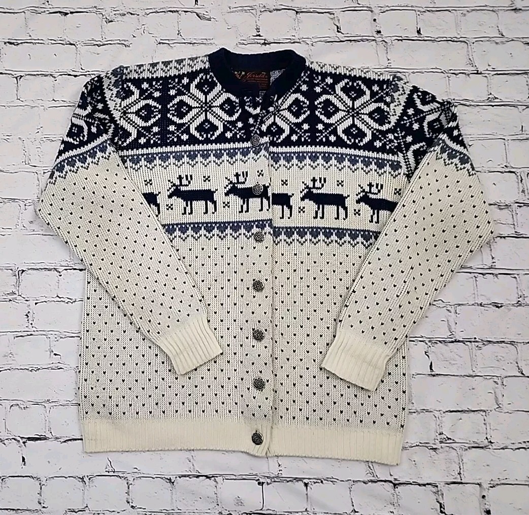 Vintage Jersild Sportswear 60s SKI CARDIGAN SWEATER size 40 Reindeer Rockabilly