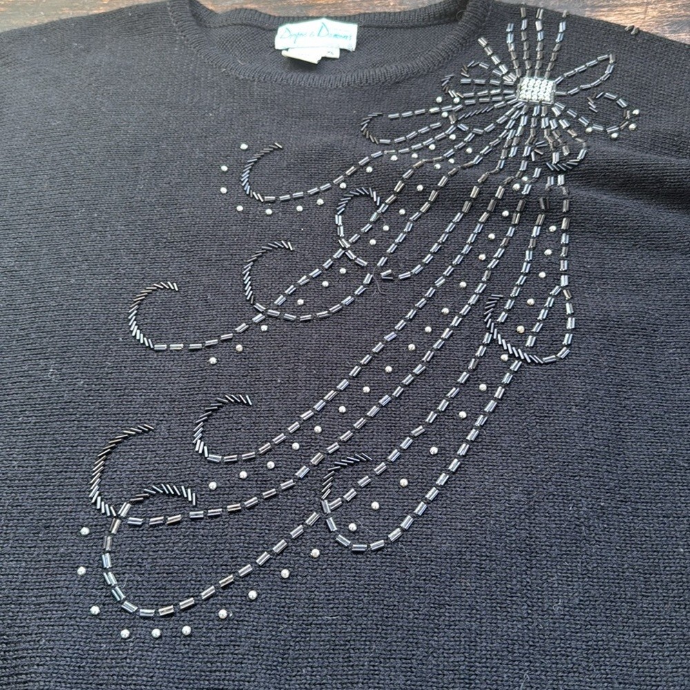 Draper’s & Damon’s pullover black beaded Sweater size extra Large long sleeve