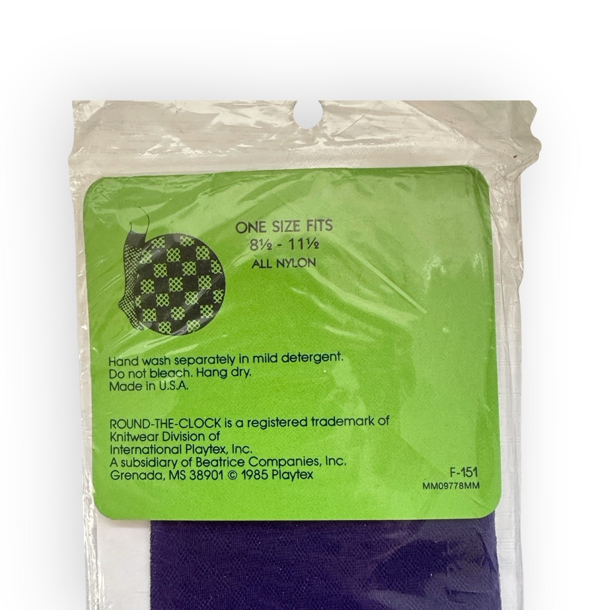 NOS Vintage 70s Round The Clock – Checkers Knee Hi Sandalfoot – PURPLE – OS